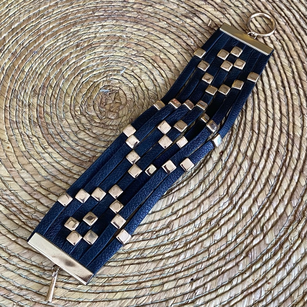Leather & Gold Tone Metal Bracelet